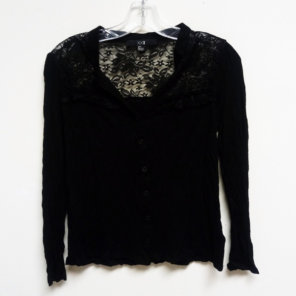 Forever 21 Tops Xxi Black Lace Button Up Shirt Poshmark